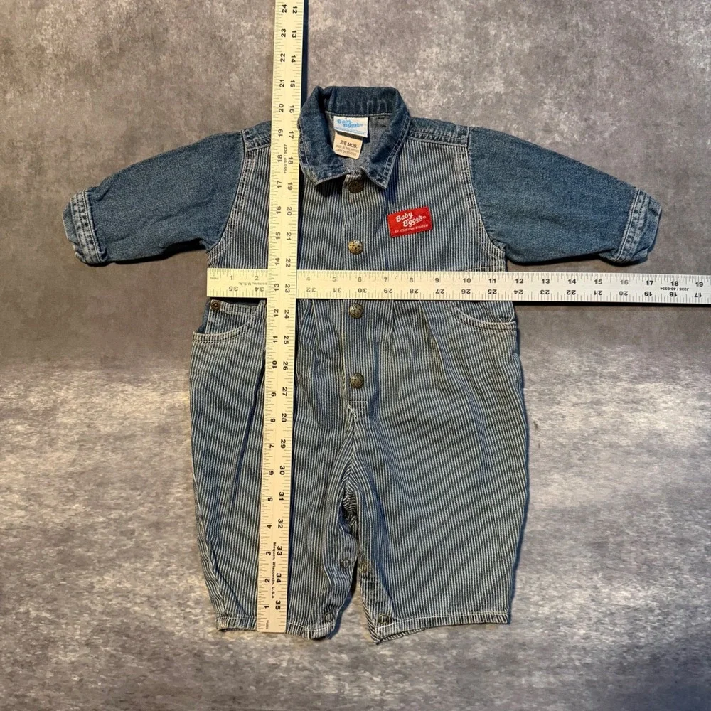 Vintage Baby B Gosh OshKosh Denim Hickory Stripe Romper Jumpsuit 3/6 Months 7612